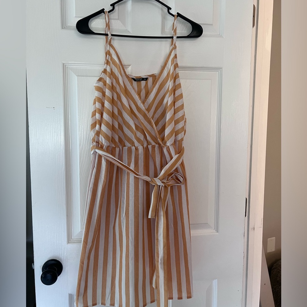 2XL Yellow and White Striped Sundress